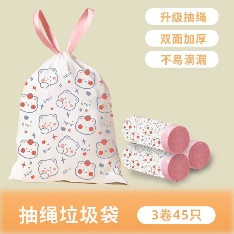 Carefully Selected Portable Cleaning Bag, Thickened Kitchen Storage, Cute Printed Cartoon Automatic Closing Drawstring Garbage Bag - Image 1